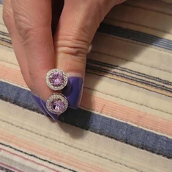 Sterling Silver Stud Earrings with Amethyst Stone Accent NWOT. - Picture 2 of 6